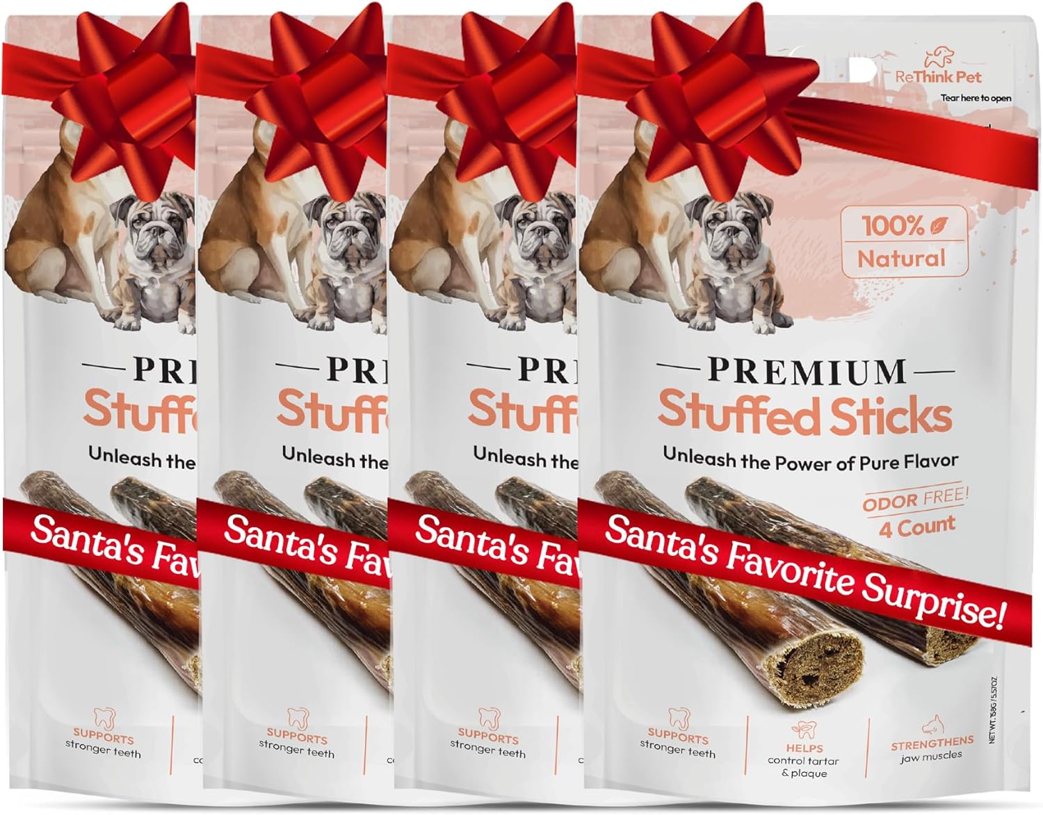 Dog Chews – Jerky, Bully & Stuffed Sticks (Multiple Sizes & Flavors) (4 Pack (16 pcs), Beef)
