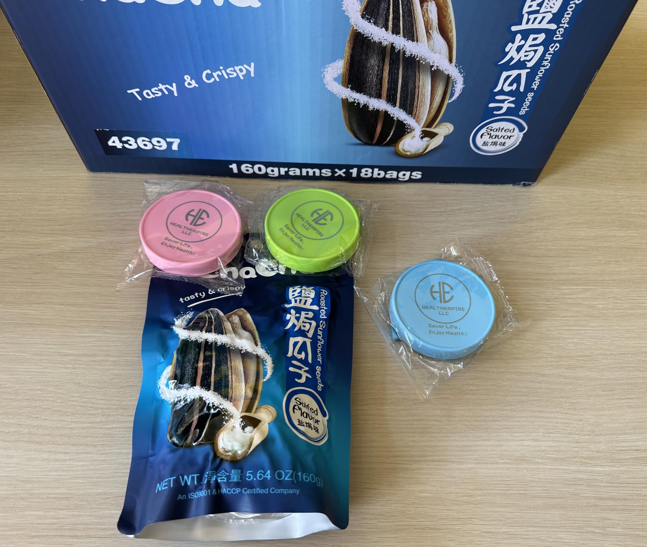 HealthEmpire Roasted Sunflower Seeds 18bags with shellcup (1 Box, Salted Flavor)