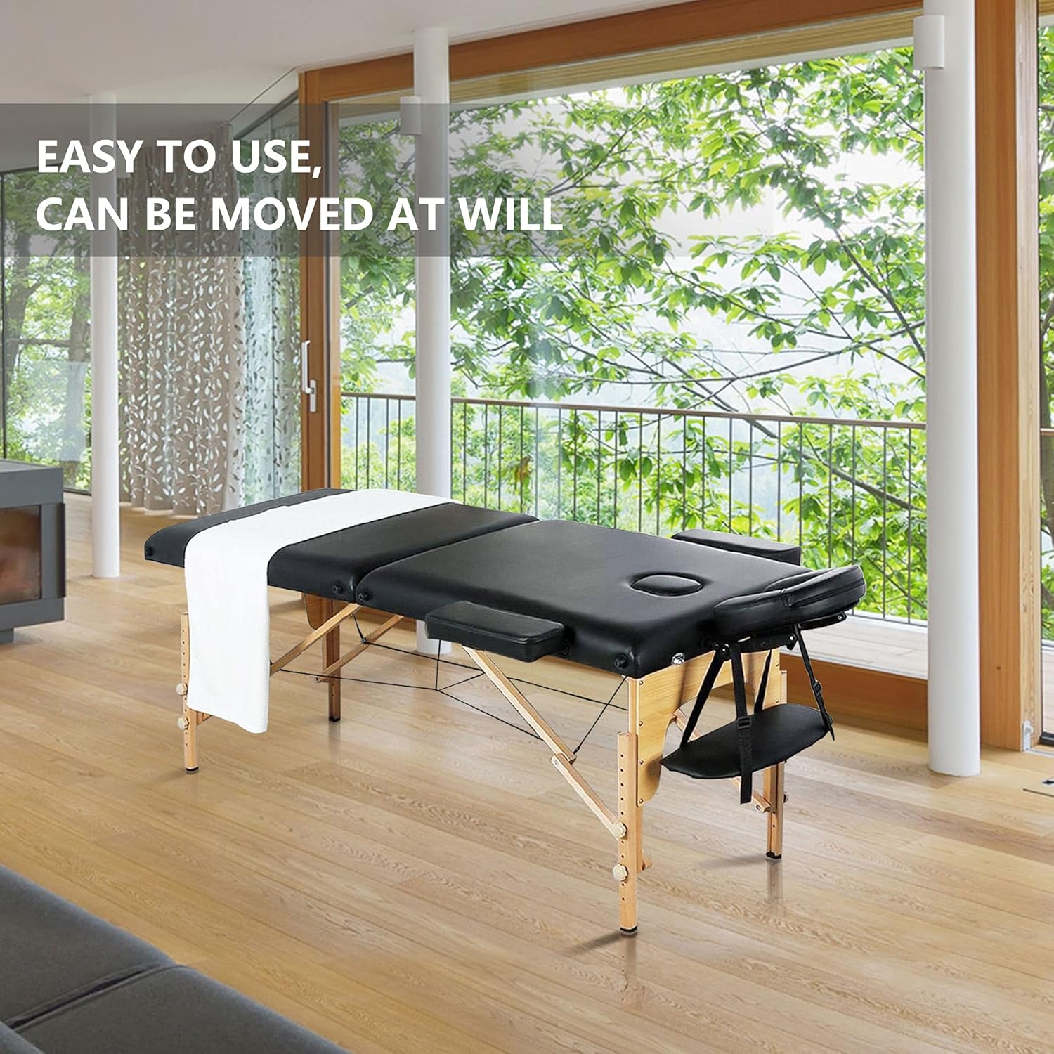 AWQM Massage Table 72.4 inch Massage Bed, 2 Fold Portable Spa Bed,Wooden Frame,Height Adjustable,Facial Salon Tattoo Bed, Black : Beauty & Personal Care