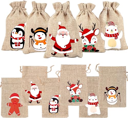 Miniatura 1 de XIMISHOP 36 bolsas de regalo de arpillera de Navidad, bolsas de regalo de yute de lino, bolsas de dulces con cordón para suministros de fiesta de