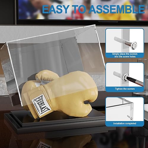 Miniatura 4 de Vitrina de guantes de boxeo acrílico tamaño completo vitrina con espejo trasero y base acanalada de metal negro para guante de boxeo guante de