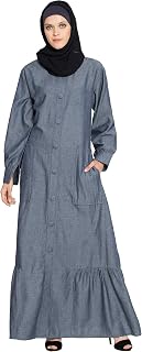 NAZNEEN A line Abaya and Frill at bottom with Dual Side Patch Pockets (NHF85, Blue Denim) Price In India