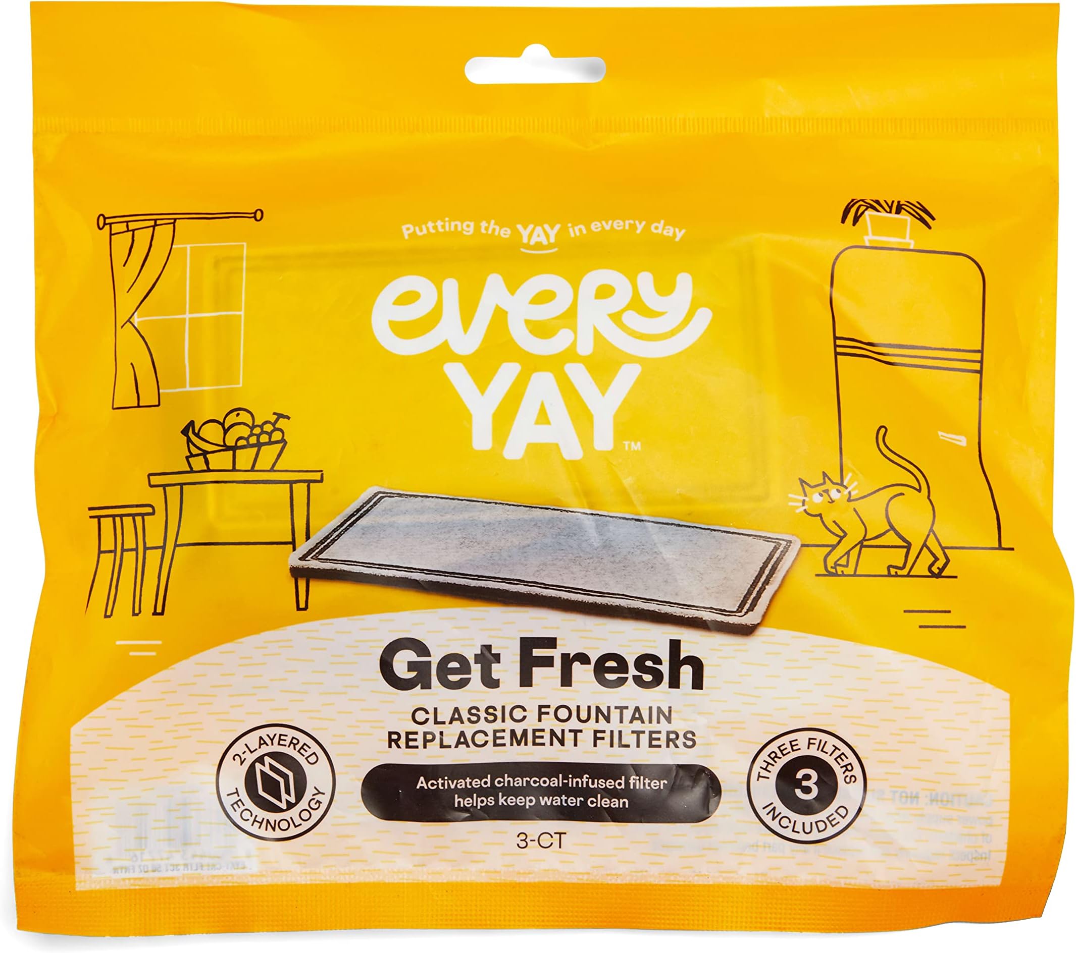 EveryYayGet Fresh Automatic Classic Ceramic Cat Fountain Replacement Filters 50 oz. Count of 3
