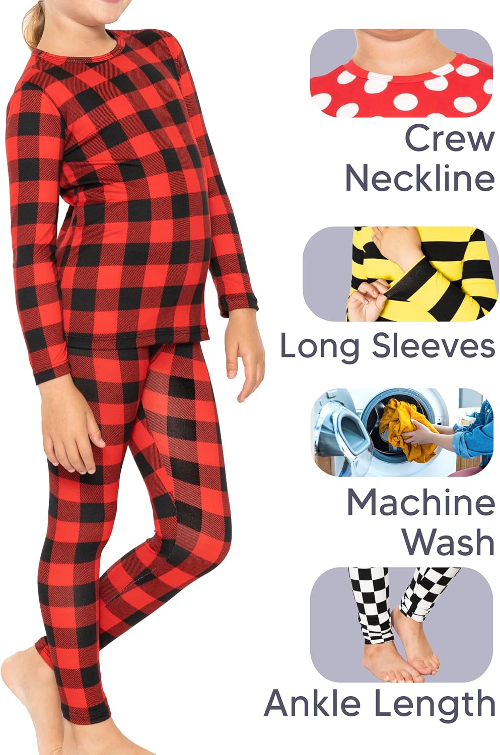 STRETCH IS COMFORT Girls 2 Piece Hoodie Short Sleeve Long Sleeve Crew Neck Top and Leggings Set Kids Thermals Underwear Set