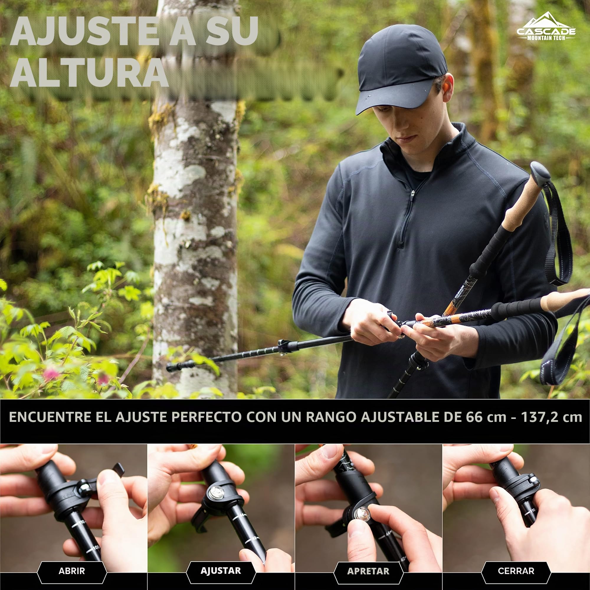 Cascade Mountain Tech Bastones de Senderismo Ajustables de Aluminio – Bastón Ligero de Bloqueo rápido para Caminar o Senderismo – 1 Juego (2 Postes)