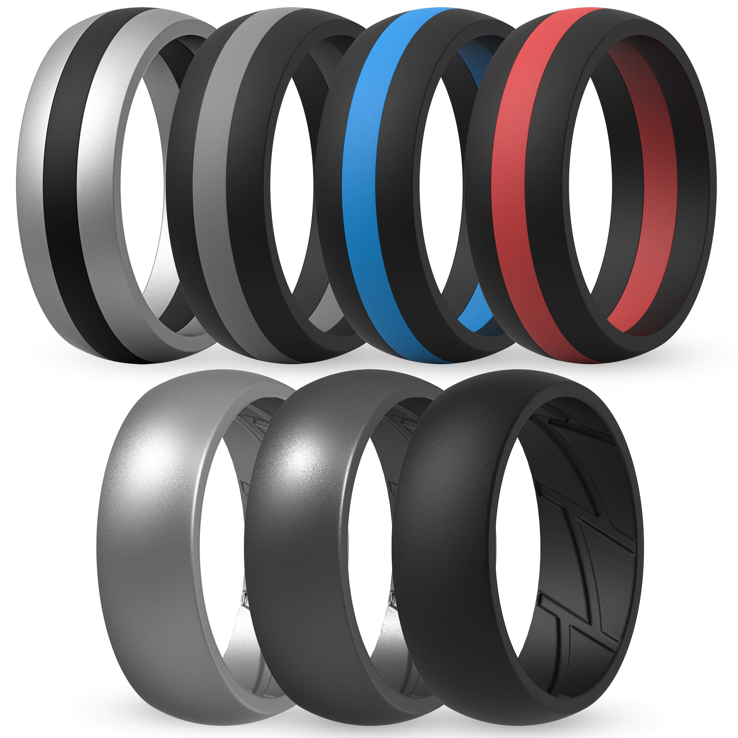 ThunderFit Silicone Wedding Rings for Men Breathable Airflow Inner Grooves - Breathable Edition Rubber Engagement Bands - 8.5mm Wide - 2.5mm Thick