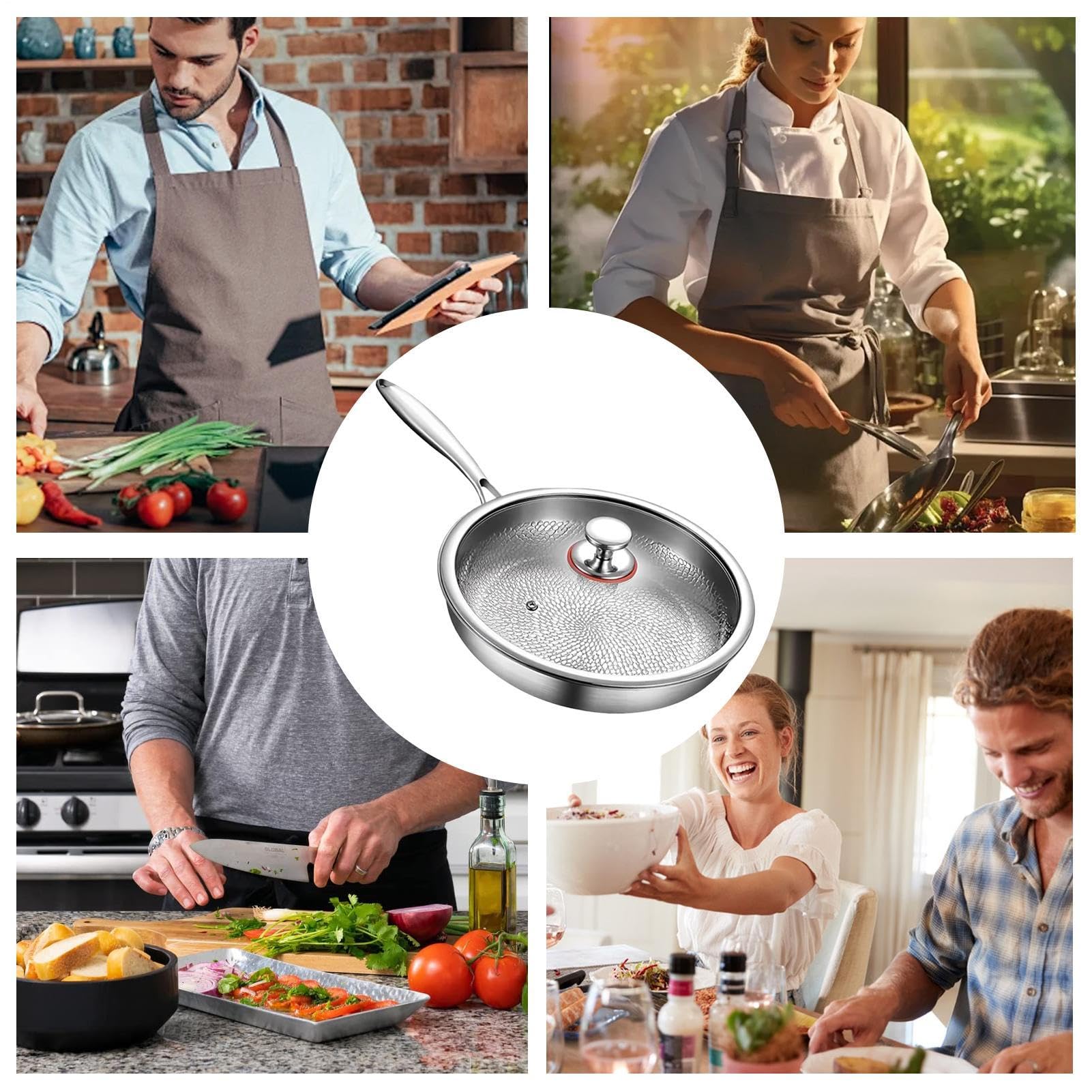 Cookware De Titanio Para Saltear, Dorar, Hornear, Saltear, Pescado Y Bistec | Sartén Antiadherente Con Tapa, Espátula Para Cocinar Bistec Y Pescado En La Cocina, Camping Y Restaurante