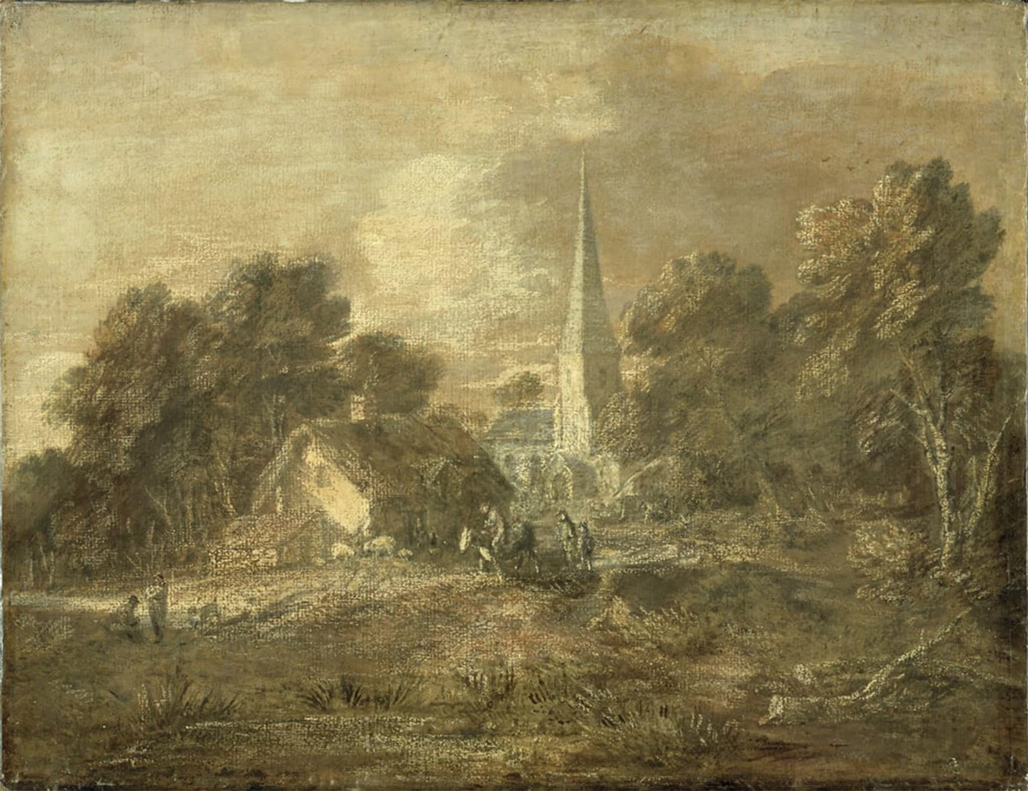 SERENDIPITP Retro Picture Poster Wall Art Pictures Painting Wooded Landscape with Village Scene by Gainsborough Wall Art Canvas Print for Wall Decor 60x90cm