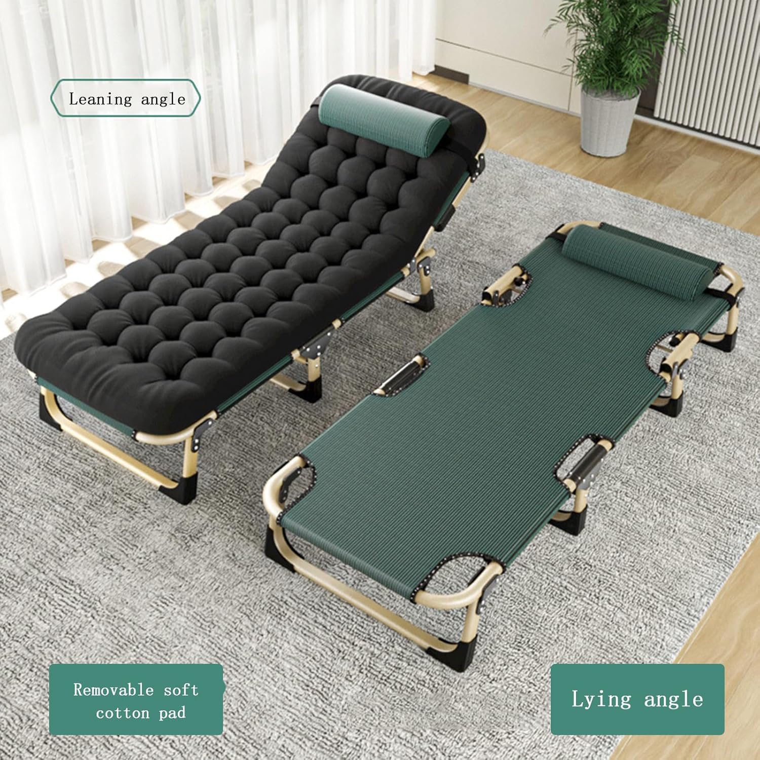 Extra Wide Camping Cot, 5-Position Folding Sleeping Cots for Adults, Outdoor Reclining Zero Gravity Chair with Pillow, Portable Camping Bed Cot for Beach Lawn Pool Sun Tanning,Black Tube c