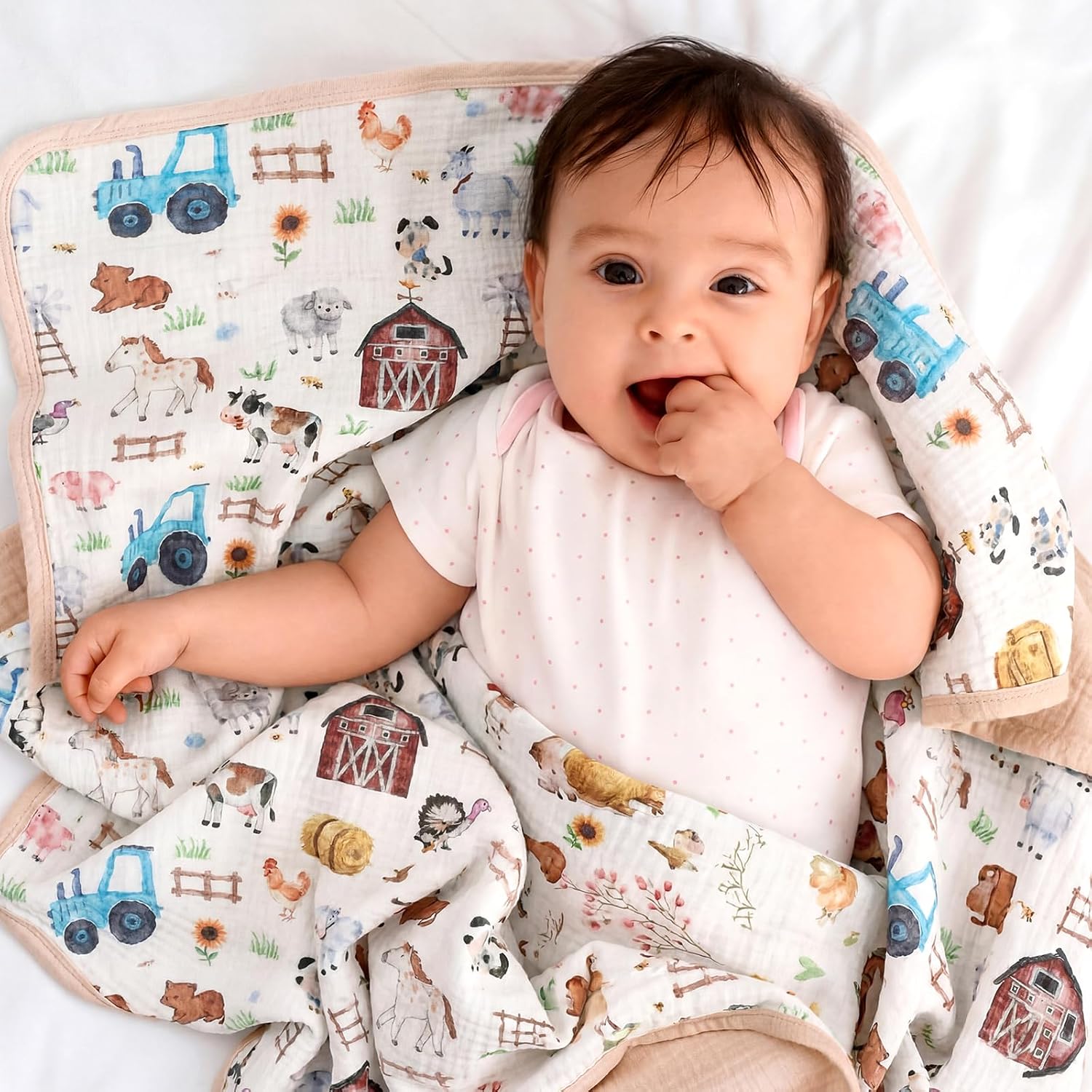 Breling Farm Animal Muslin Baby Blankets for Girls Boys, 100% Cotton Crib Blanket for Infant Toddler, 40 x 36 Inch Soft and Lightweight Nursery Swaddling Wrap