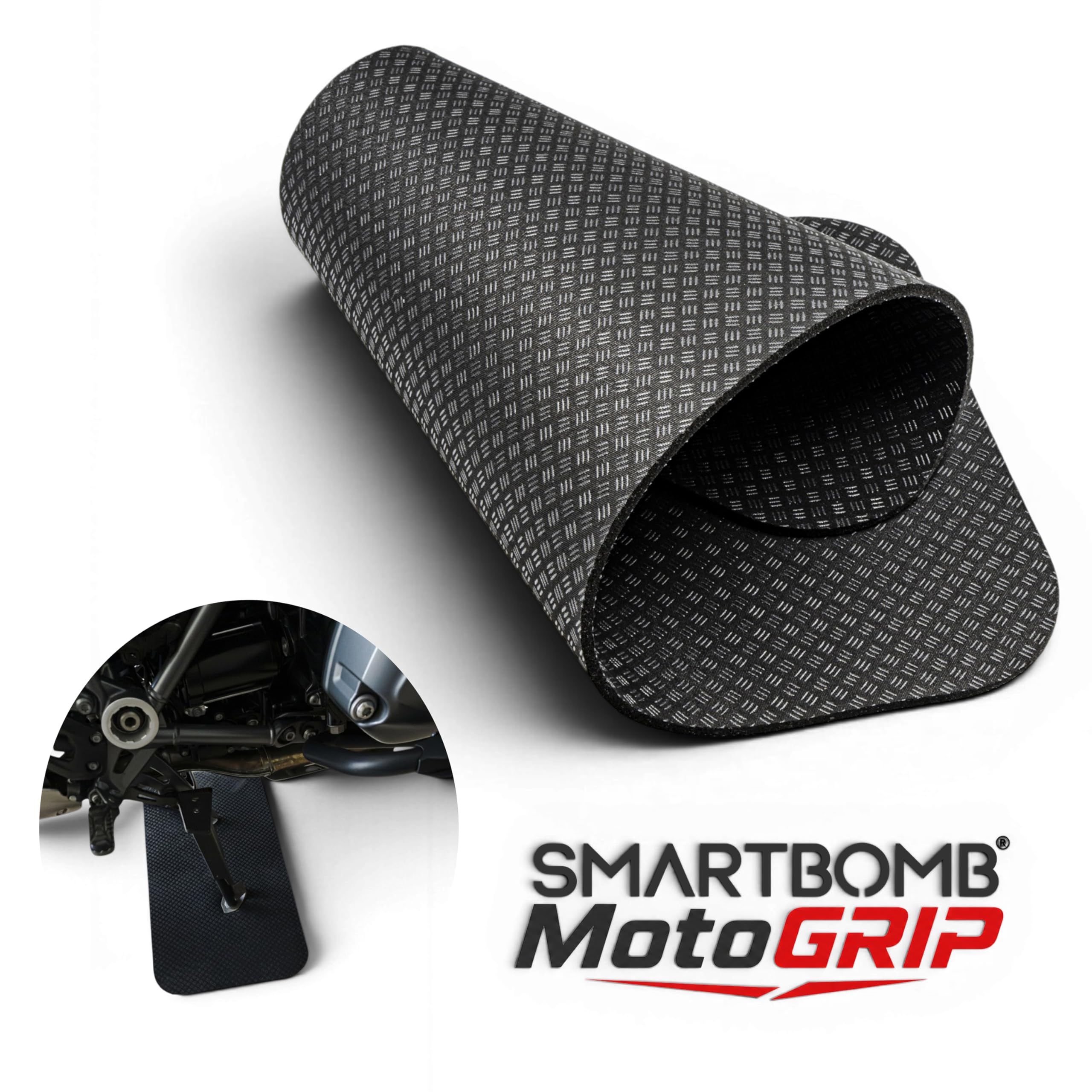 Smartbomb® MotoGrip – Tappetino Protettivo Antiscivolo per Cavalletto Centrale Moto e Scooter Proteggi pavimento in Silicone resistente 6mm 64x30cm