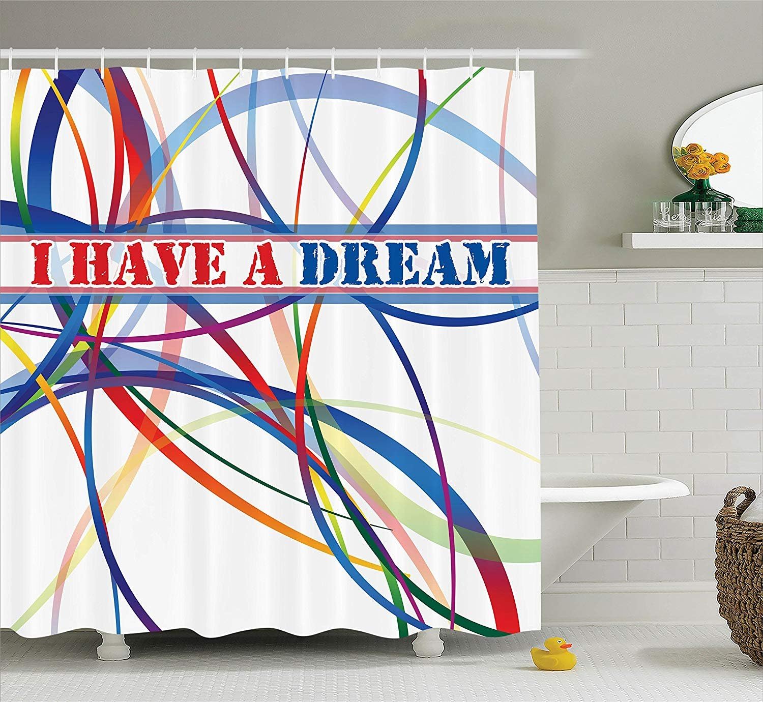 ajnxcid Quotes Decor Collection, Have a Dream Famous Quote by MLK Black History Month African American Image, Polyester Fabric Bathroom Shower Curtain, 84 Inches Extra Long, Navy Blue Red White