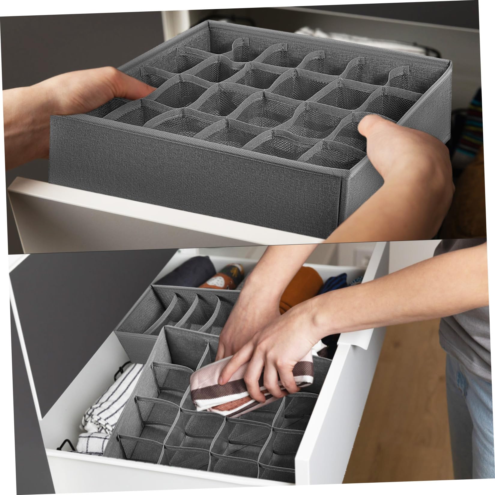 4 Stück Schubladen Organizer aus Kationikstoff mit Pp Panel Waschbare Aufbewahrungsboxen für Socken und Accessoires Multifach Unterteiltes Ordnungssystem für Kleiderschrank