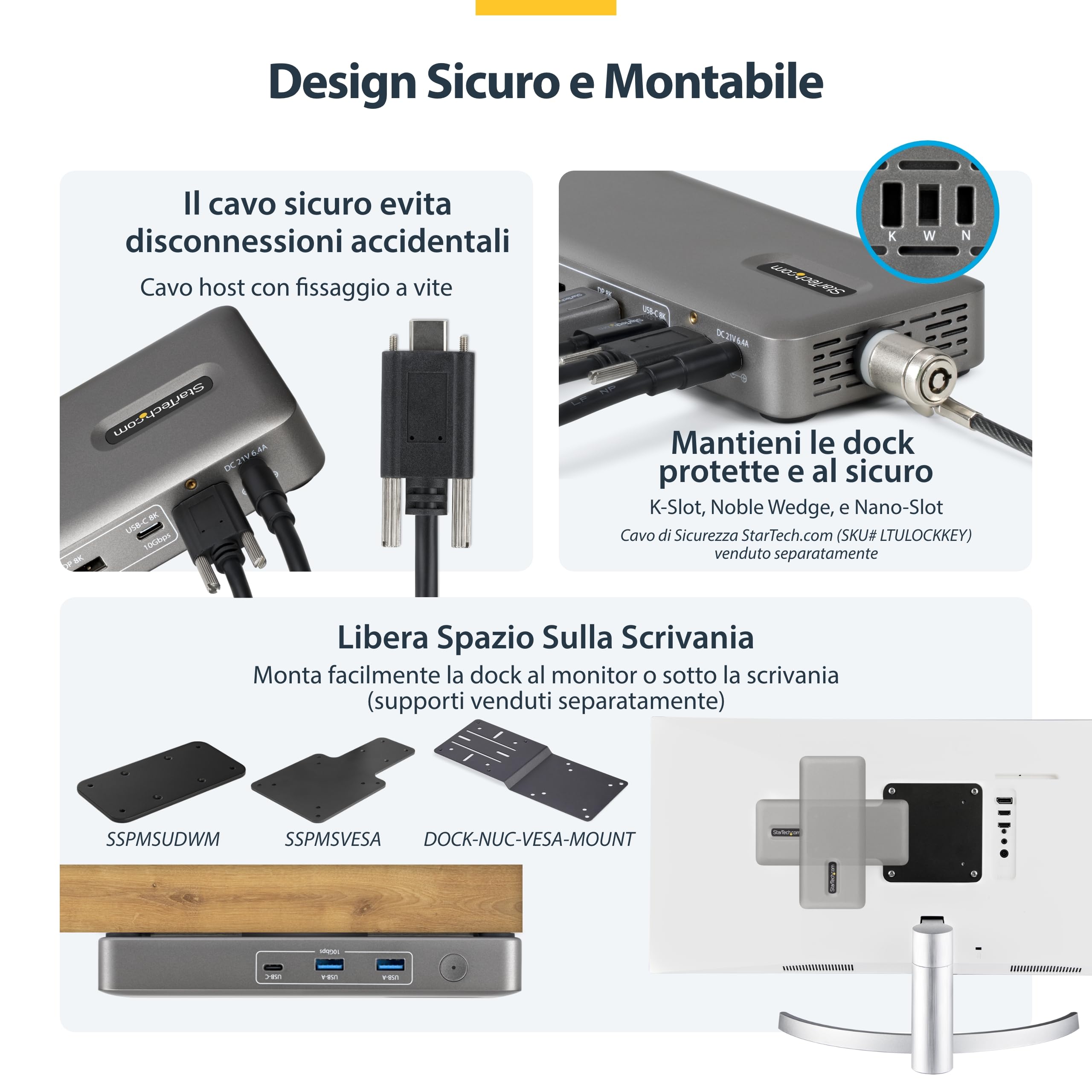 StarTech Docking Station USB4, Doppio Monitor 4K senza Driver per macOS e Windows, Dock USB-C Universale con Power Delivery da 100W per Laptop, Ethernet 2,5GbE