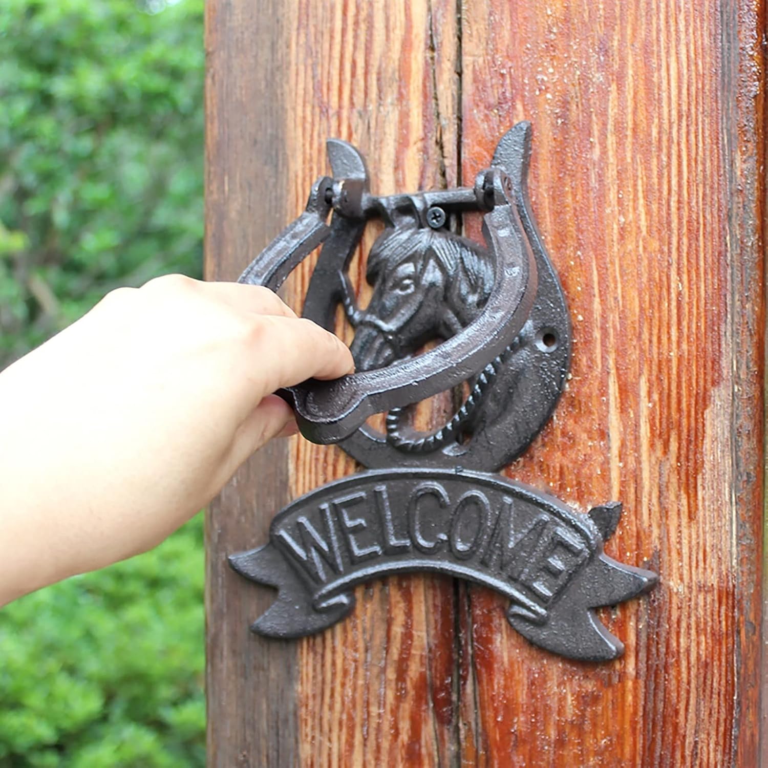 JYDQM Door Knocker for Front Door Decor Classic Vintage Cast Iron Horse Head Door Knockers, Front Door/Farmhouse/Garden Wall-Mount Door Pull Ring, Include Fitting Screws, YWCG2003647