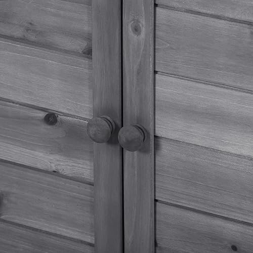 Miniatura 7 de Armario de almacenamiento de madera para exteriores de 39 pulgadas con estantes de 2 niveles y gancho lateral, mesa para macetas de doble puerta