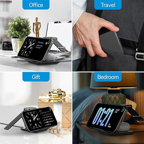 Miniatura 6 de Geyo Soporte de cargador inalámbrico, estación de carga rápida plegable 3 en 1 para múltiples dispositivos Apple, compatible con iPhone