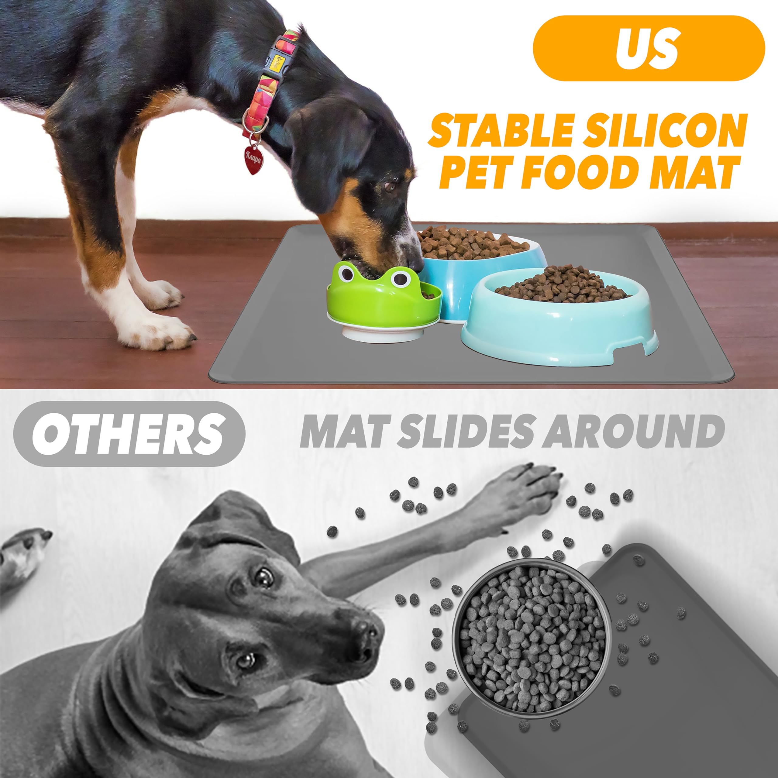 Skywin Futtermatte für Haustiere (grau) – 71,1 x 76,2 cm Silikon-Platzset für Hunde- und Katzenfutter, Wassernapf