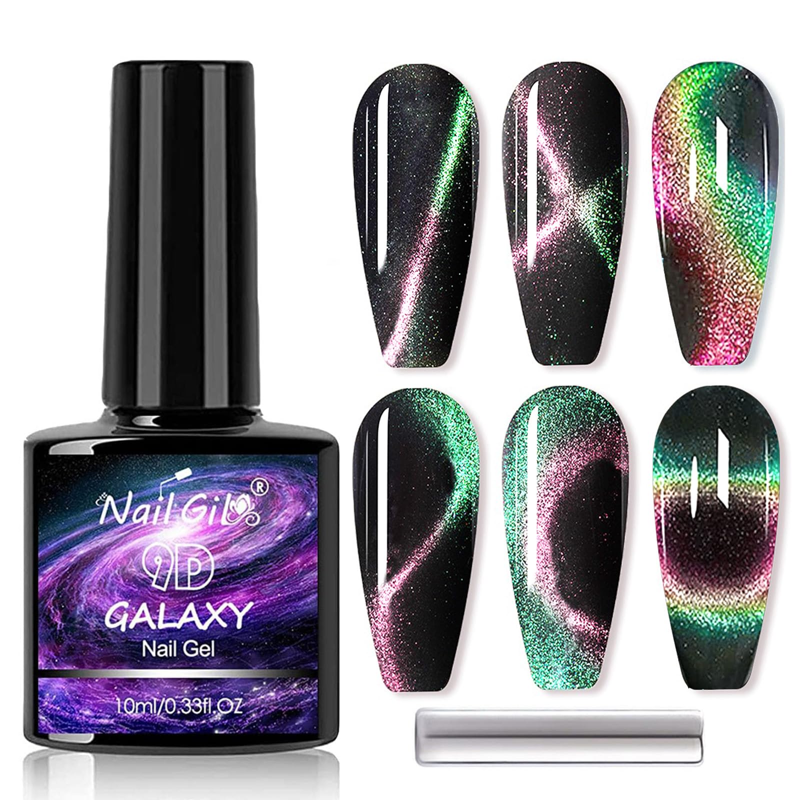 9D Cat Eye Gel Nail Polish, Chameleon Gel Polish Soak Off U V Light, Double Magic Colors Nail Polish Professional Use for Salon-E 9D-E