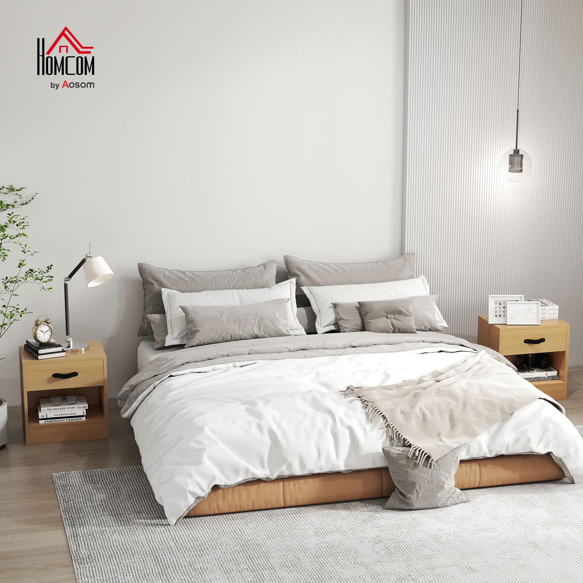 HOMCOM Pack de 2 Mesitas de Noche Estrechas con Cajón 39x28x41 cm Natural