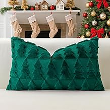 Artscope 1 Piece Christmas Pillow Cases Wool Short Velvet Cushion Covers Soft Decorative Cushion Covers Luxury Style for Sofa Bedroom Christmas Tree Green 40x60cm