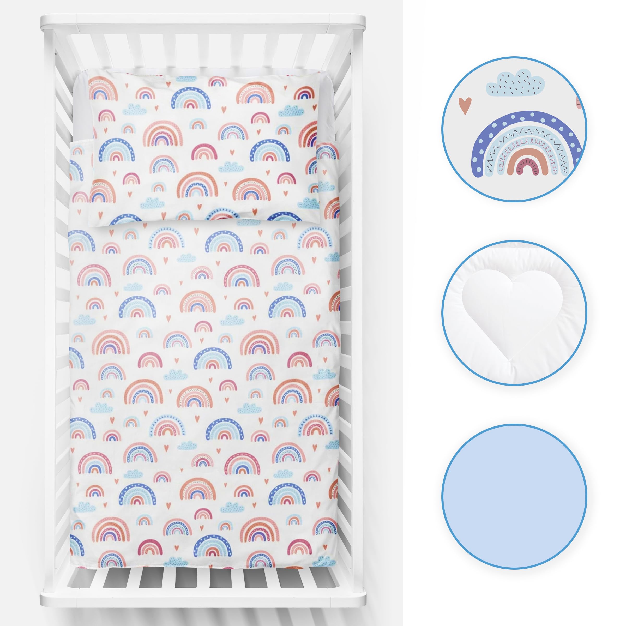 Baby Comfort Juego de cama de 4 piezas para cuna infantil de 120 x 90 cm, funda de edredón y almohada (arcoíris)