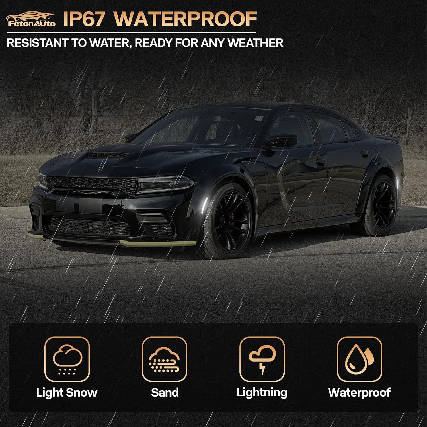 White LED Side Marker Lights for Dodge Charger 2015-2024, Smoked Lens Front Rear Bumper Lights with Dual Row Chips, Pure White LED Charger Side Markers Fender Parking Lamps