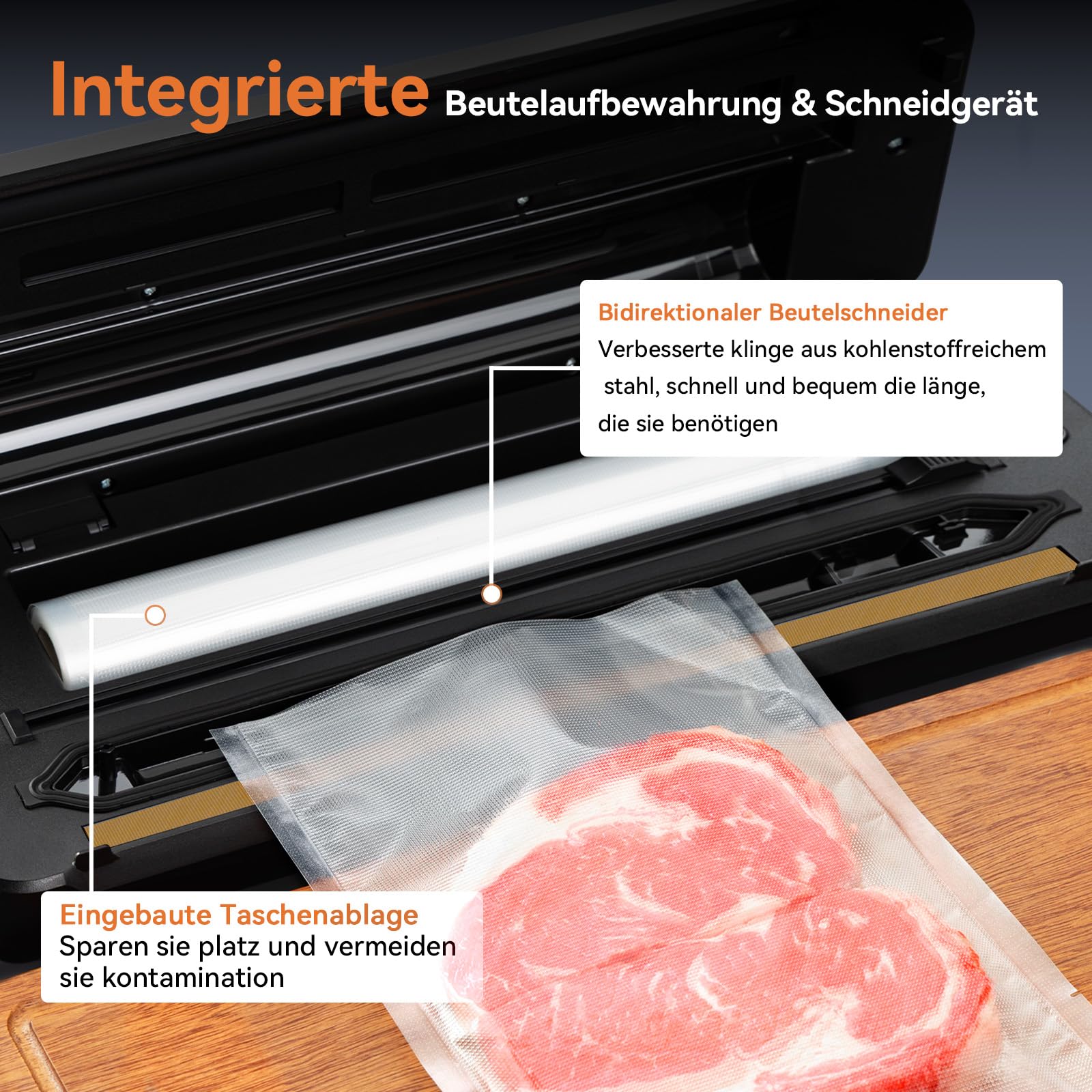 Macchina sottovuoto, 8 in 1, macchina per sottovuoto per alimenti, modalità asciutta/umida, con taglierina integrata e contenitore per sacchetti, tubo di aspirazione dell'aria, conto alla rovescia