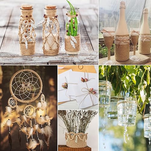 Miniatura 6 de Cordel de yute natural de 492 pies, cuerda de cordel, cinta fina de cáñamo de 3 capas, cordel para plantas de jardinería, envoltura de regalos,