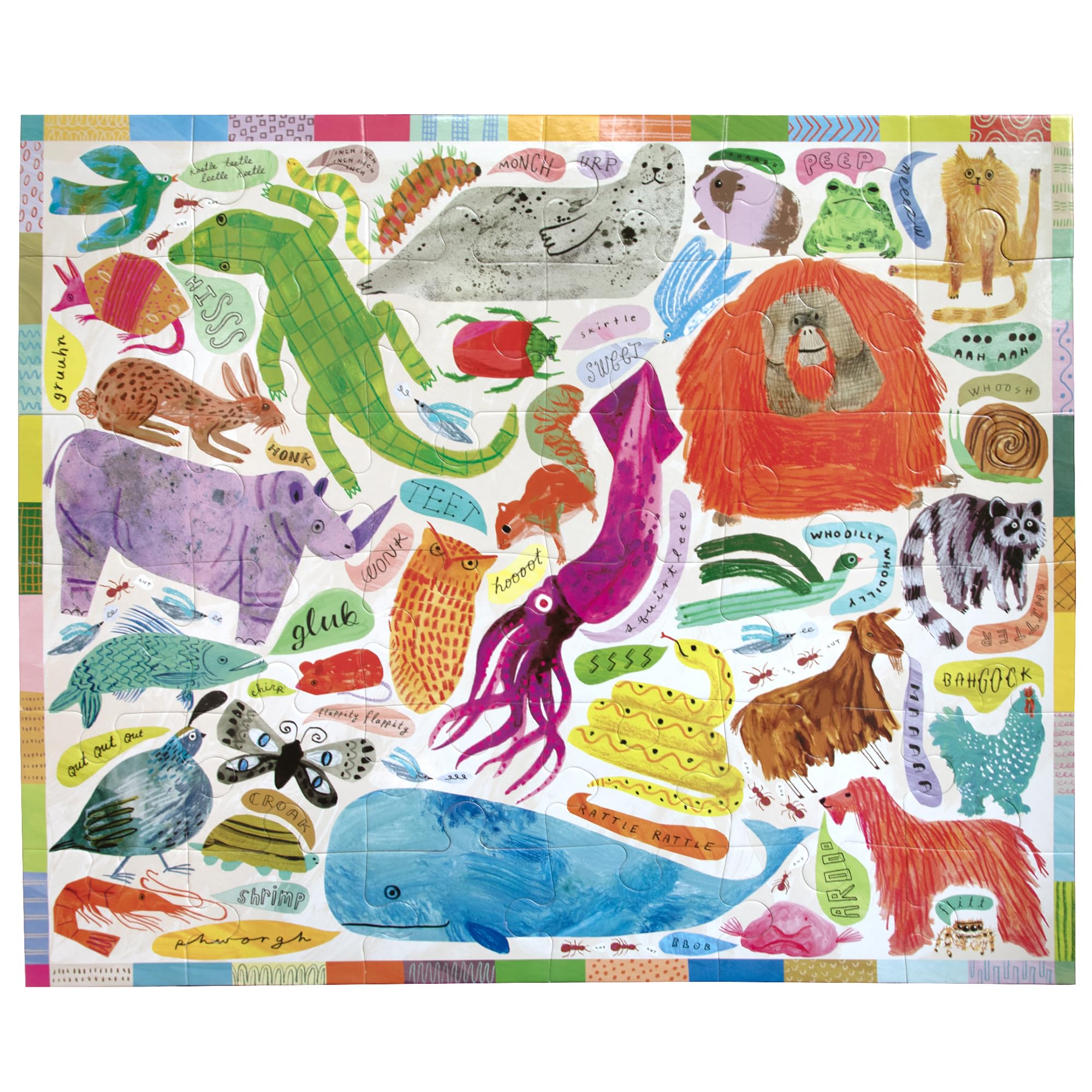 eeBoo: Animal Voices Riesenpuzzle - 36 Teile - 26 x 21 Boden-Puzzle, skurriles Geräusch-Thema, robuste, staublose, übergroße Teile, pädagogisch, Kinder ab 4 Jahren
