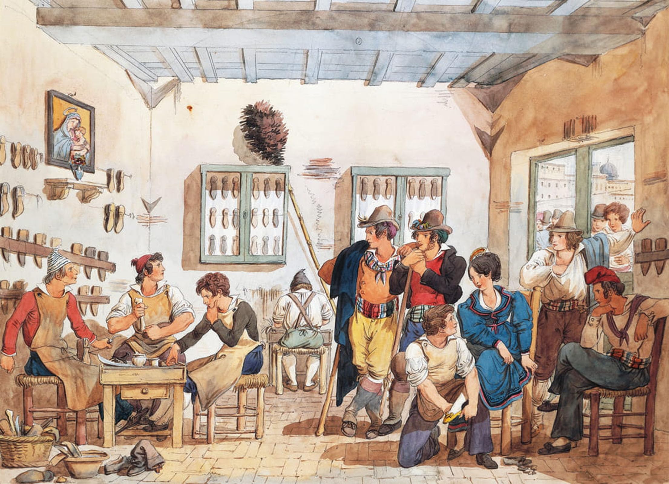 SERENDIPITP Retro Picture Poster Wall Art Pictures Painting the Cobbler's Shop by Achille Pinelli Wall Art Canvas Print for Wall Decor 60x90cm