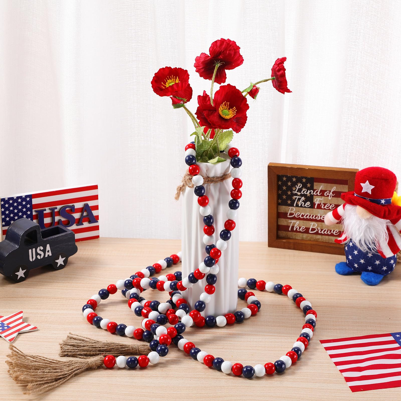 Vintage Wall Art Wooden Bead Garland With Tassels, Vintage