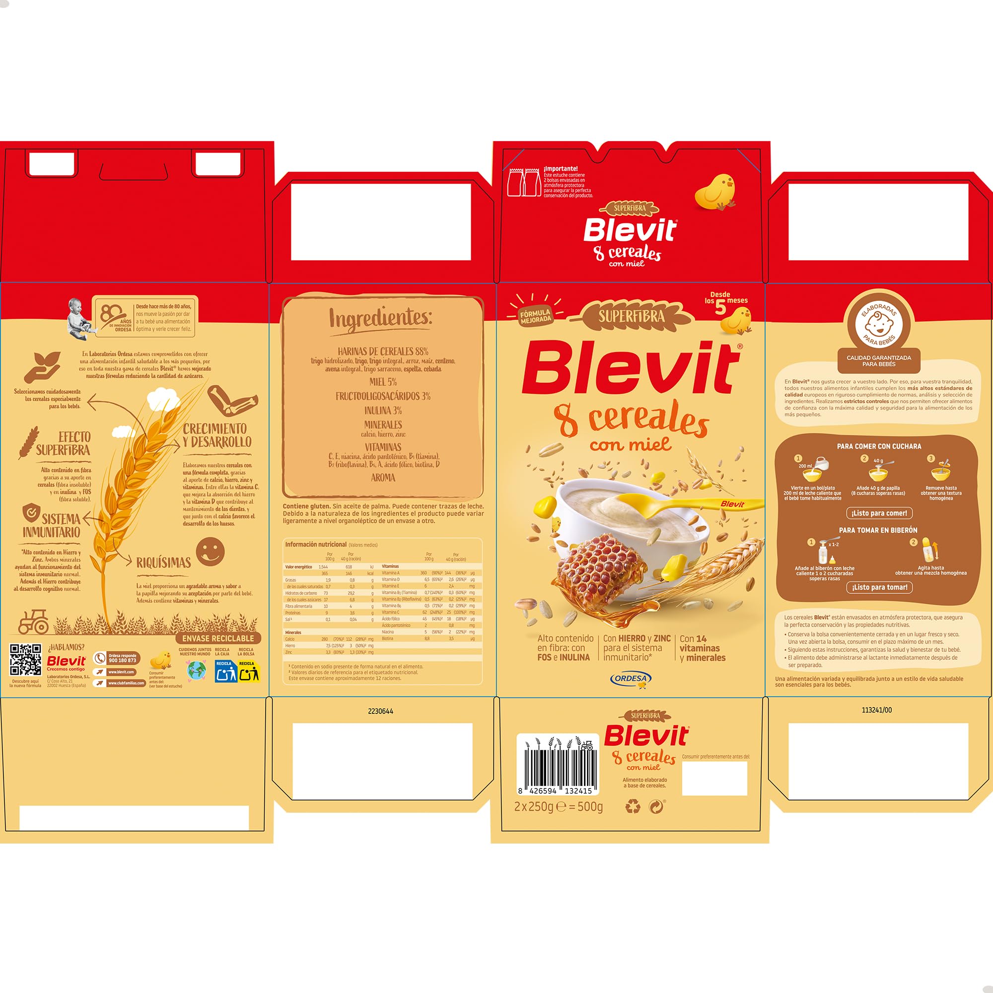 Blevit Superfibra 8 Cereales con Miel 500g Papilla para Bebé 5 Meses