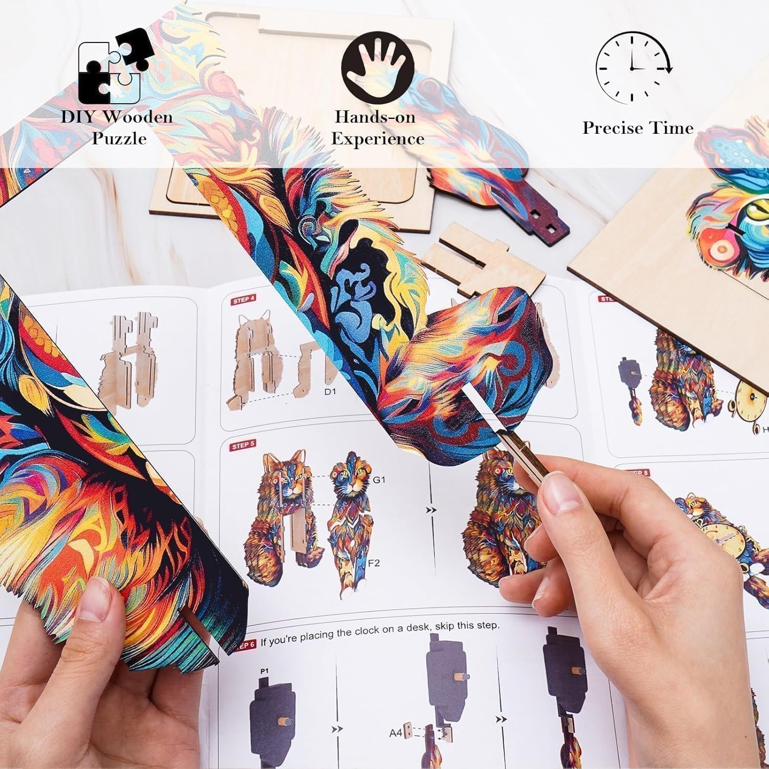 Kosmickiss Puzzle 3D in legno per adulti, kit modello meccanico gatto Maine, puzzle fai da te, regali per gli amanti dei gatti, regali creativi per uomini e donne, artigianato in legno a pendolo