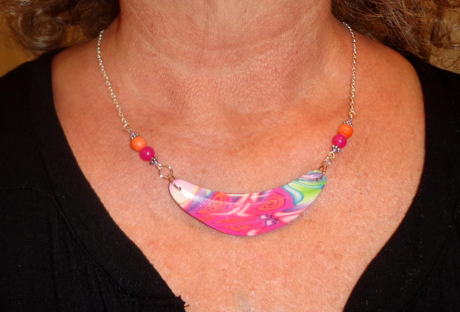 Pink Orange Boho Choker Necklace Polymer Clay Jewelry Gifts for Her Birthday
