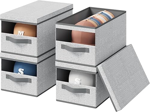 Miniatura 11 de Organizador de Sombreros para Gorras de Béisbol - Juego de 3 Cajas Apilables y Plegables con Tapa Protectora, Organizador de Sombreros con Ventana