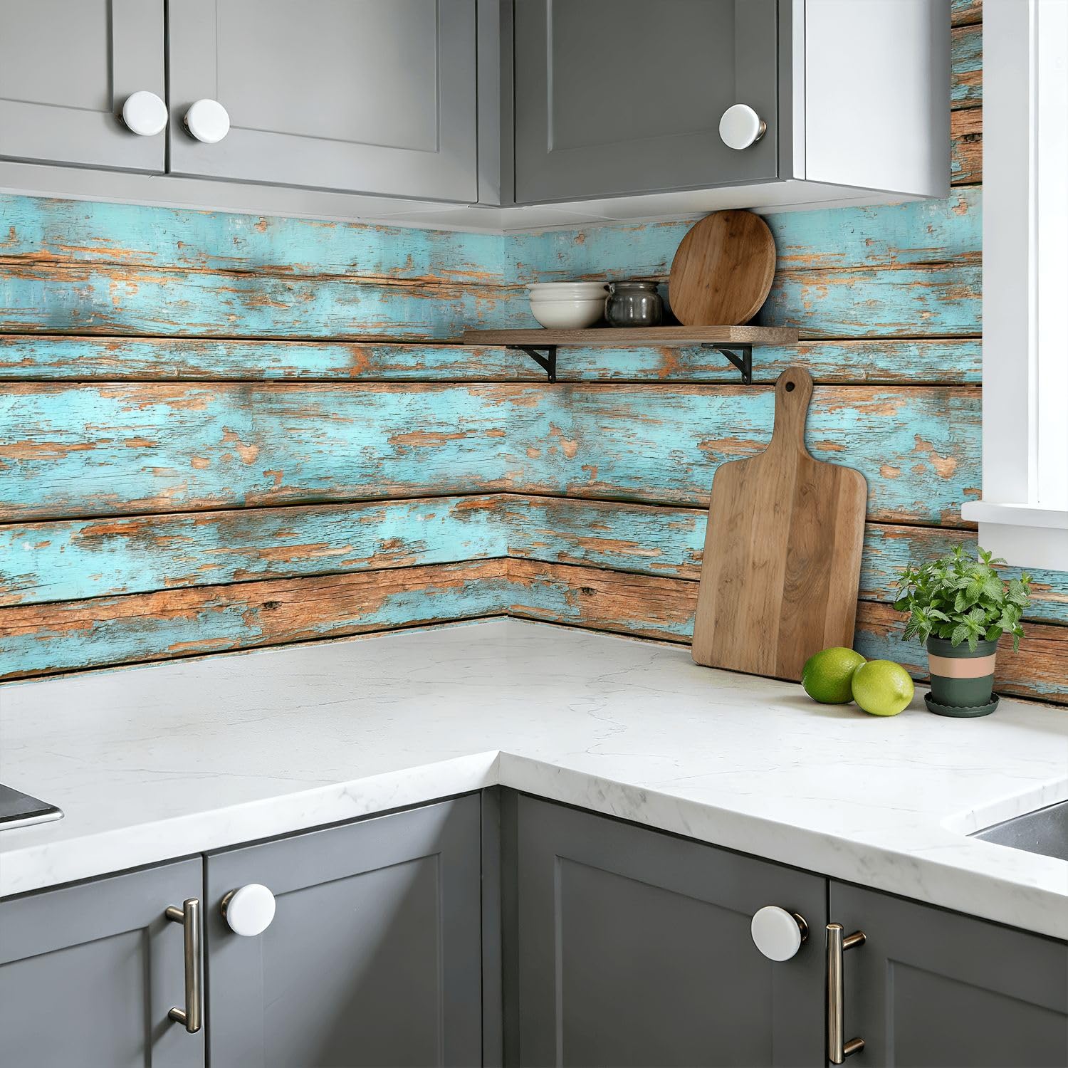 Revestimiento para estantes y gabinetes, tablones de madera desgastada, pintura envejecida, autoadhesivos, 45 cm x 3 m, papel tapiz autoadhesivo para cajones de armarios de cocina
