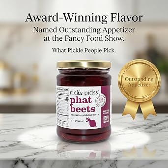Ricks Picks Phat Beets Aromatic Pickled Beets with Shallots, Non-GMO, All-Natural, Gluten-Free, Perfect for Appetizers, Low-Calorie, Shelf-Stable, 15 oz Jar