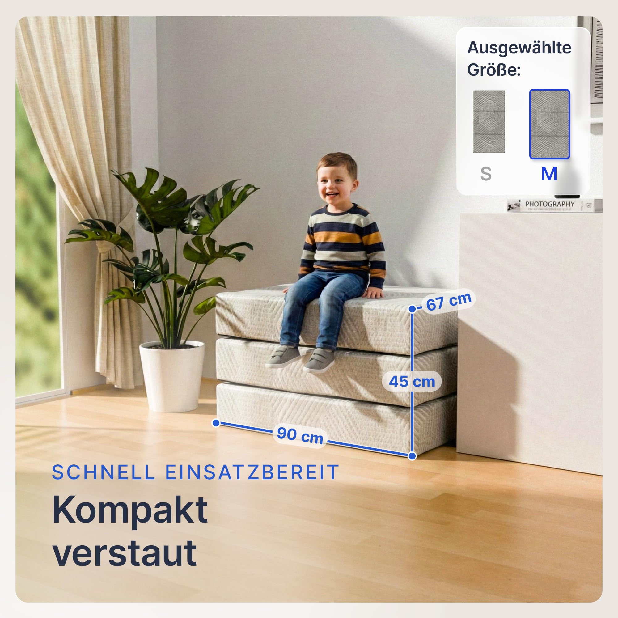 Komfort Klappmatratze 90x200 x 15 cm - Memory Foam - Gästebett und Faltmatratze als Gästematratze - Bequem & waschbar