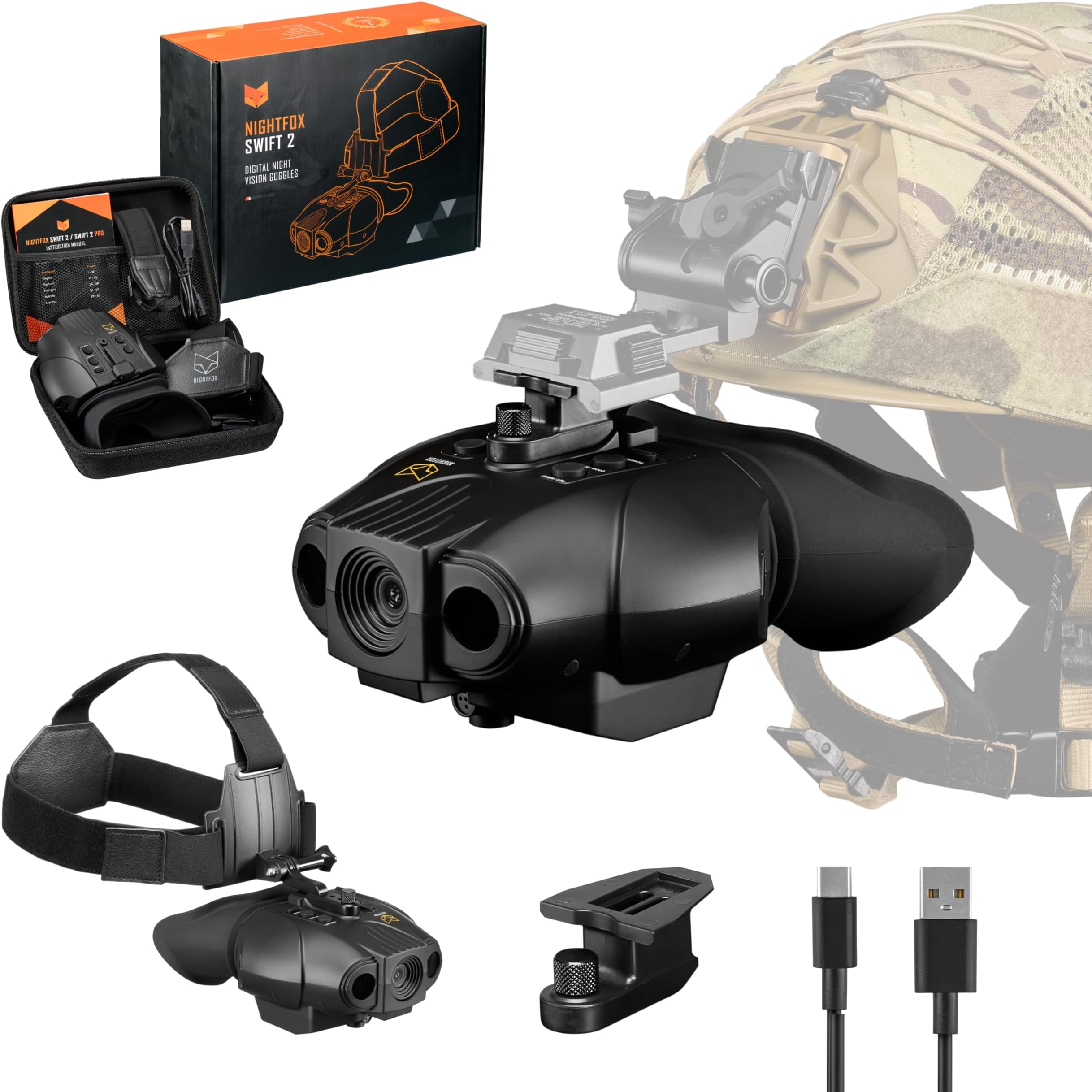 Night Vision Goggles - Nightfox Swift 2 NVG Goggles, Head or Helmet Mounted, Wide FOV, 1x Magnification, Infrared Night Vision Binoculars Stealth 940nm IR, Tactical Digital NODs for Airsoft