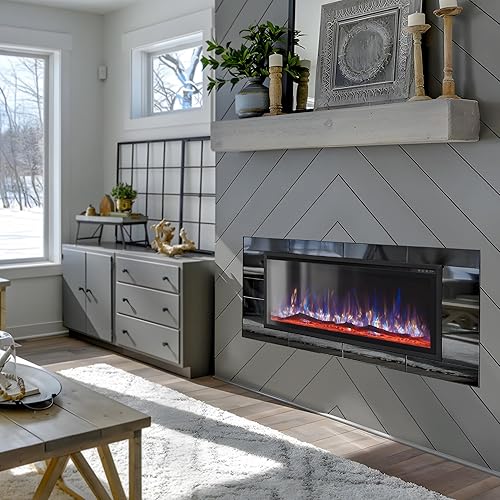 Miniatura 7 de MAISON ARTS Chimenea eléctrica de 30 pulgadas para interiores montado en la pared y empotrado con control remoto y pantalla táctil temporizador de 8