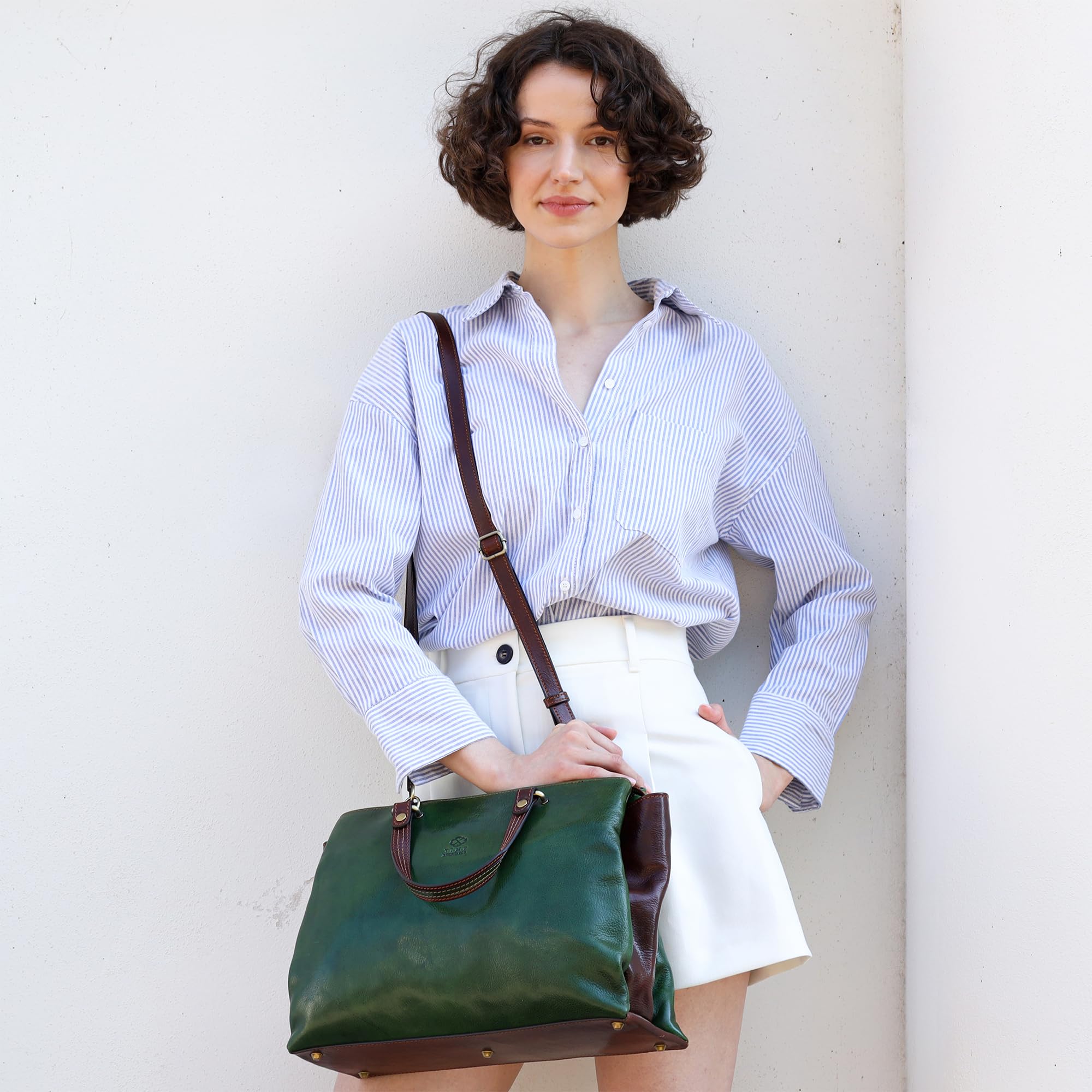Time Resistance Schultertasche Damen - Handtasche aus Leder - Made in Italy - Ledertasche - Shopper - Tasche für Damen