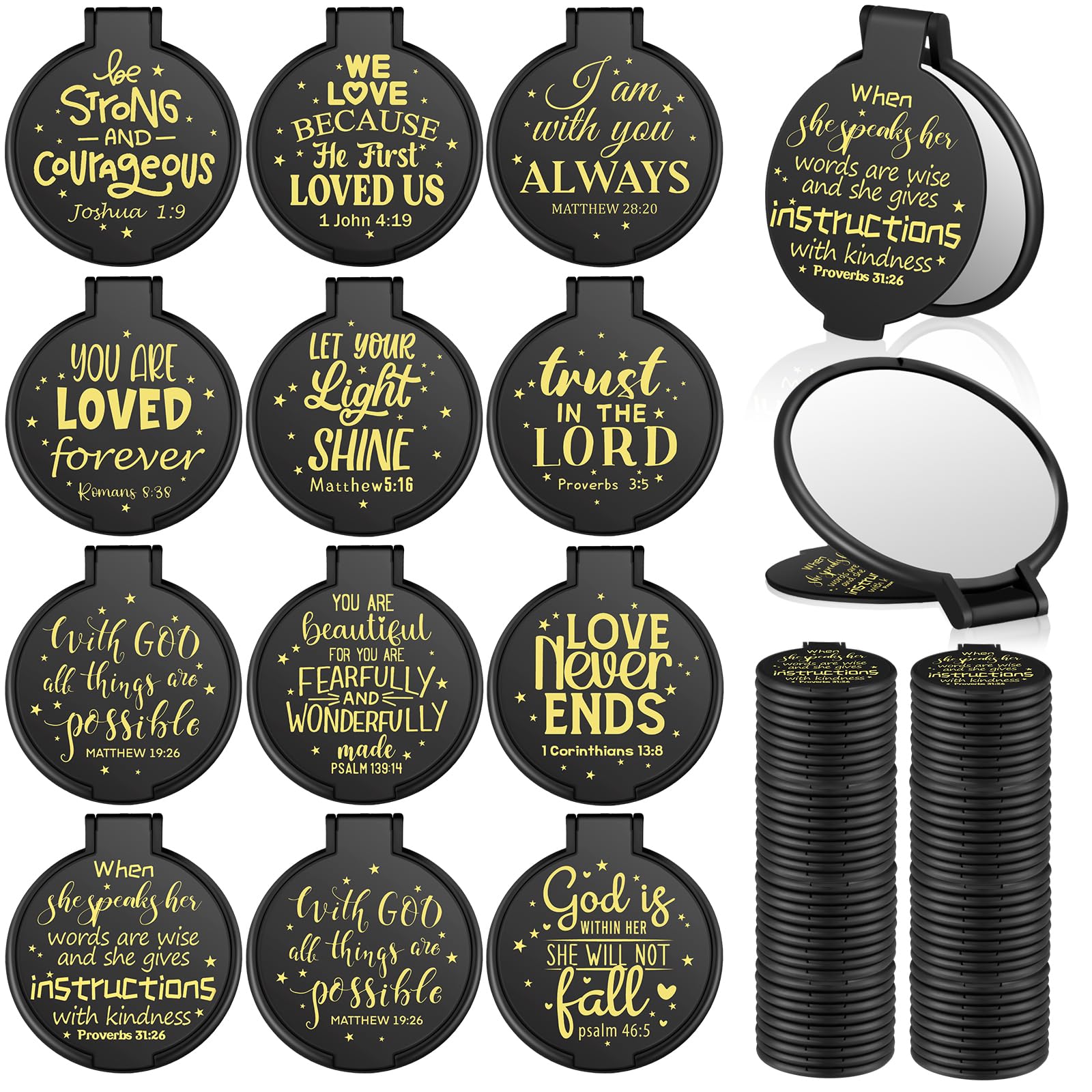 72 Pcs Christian Gifts for Women Bible Verse Compact Mirror Bulk Christian Round Makeup Mirror Inspirational Birthday Gifts Religious Baptism Gift for Coworker Teacher Employees