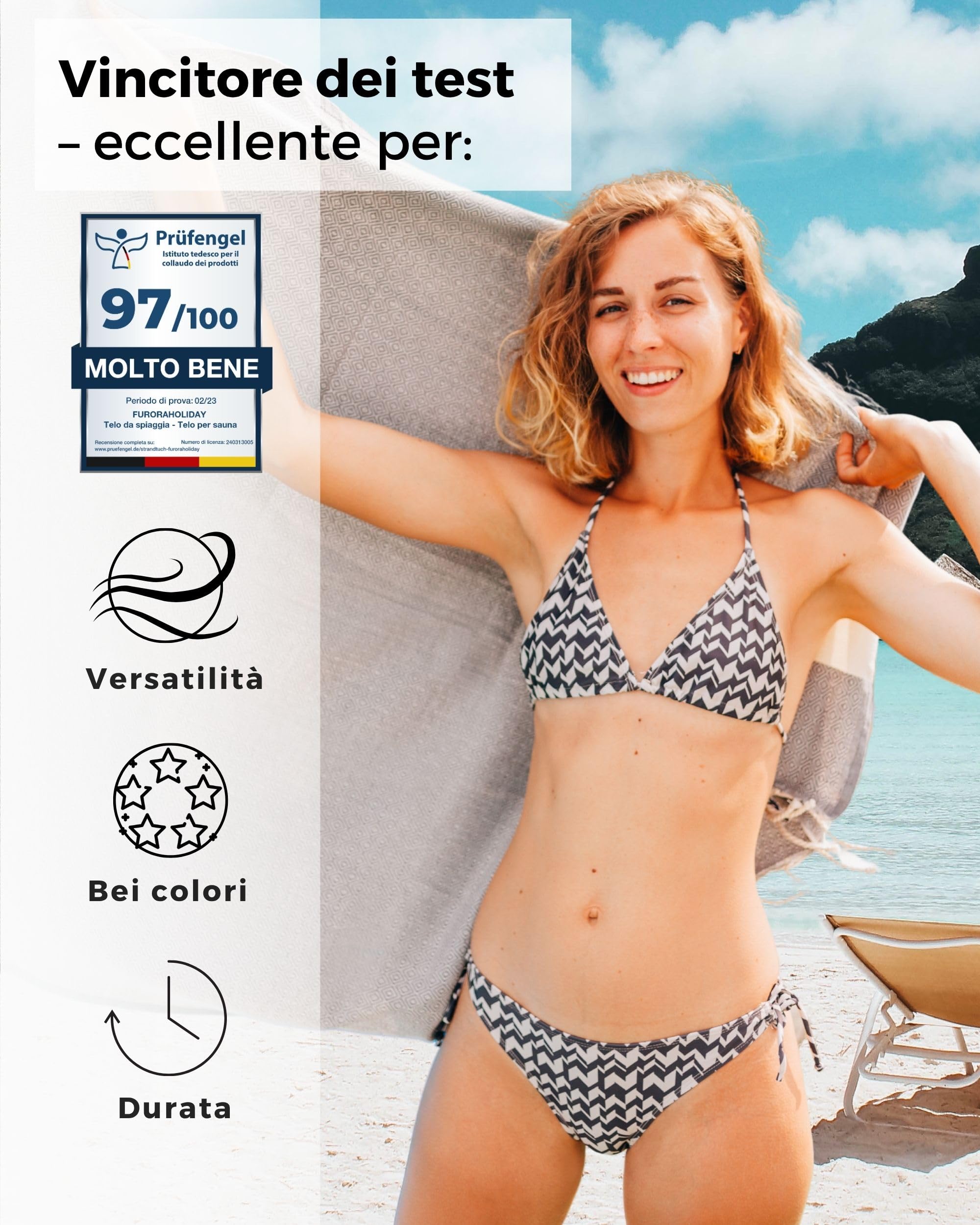 furora HOLIDAY Telo Mare Grande, cotone 100x200 cm | Telo Spiaggia antisabbia | Asciugamano Mare Fouta, frange e angoli - Pareo Donna Uomo Ragazzi | Pic Nic Beach Towel Coperta, lungo leggero
