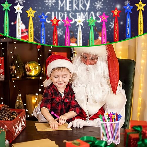 Miniatura 6 de Sherr 72 bolígrafos de Navidad a granel, bolígrafos de Navidad a granel en forma de estrella de Navidad de 0.039 in, bolígrafos de tinta negra para