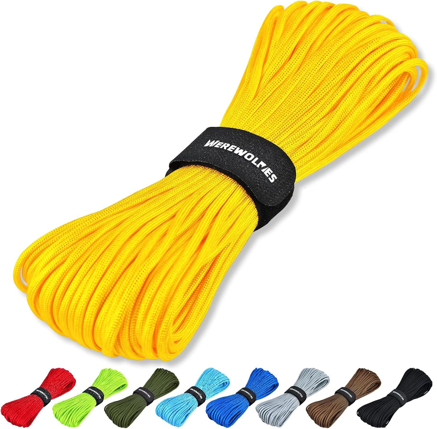 WEREWOLVES Paracord Rope, 7 Strand Type III Parachute Cord 4mm 100ft / 200ft for Crafting, DIY Projects, Survival Bracelets (Yellow, 100 ft)