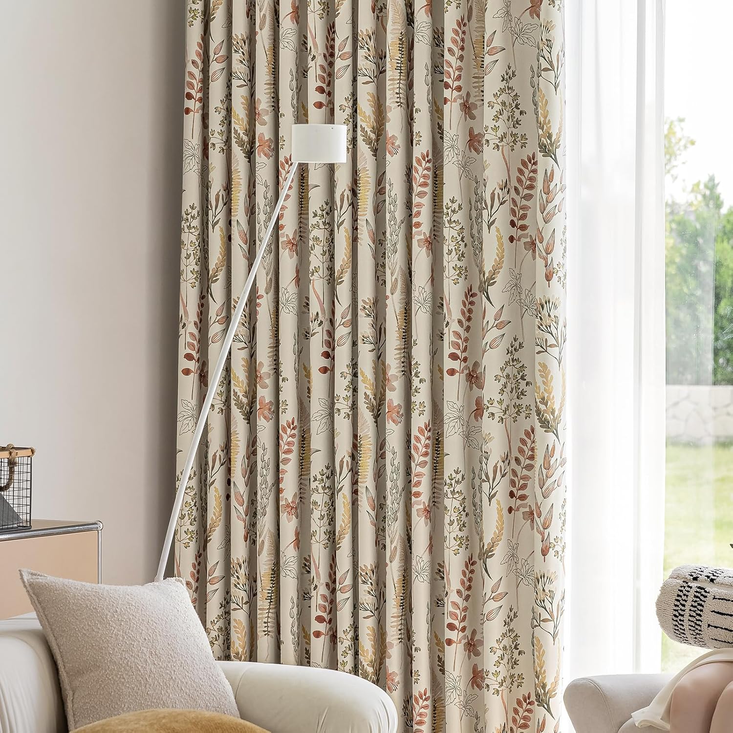 SUOUO Floral Blackout Curtains for Bedroom 96 inches Long Patterned Brown Leaf Botanical Window Drapes for Living Room 2 Panels