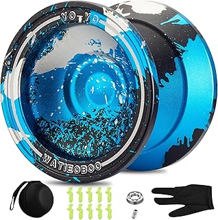 WATIEOBOO Metal Yoyo Professional, Responsive Yoyo for Kids Beginners, Unresponsive Yoyo for Adults Intermediate-Advanced Players with U Type KK Bearing + Glove(Blue&Silver&Black)