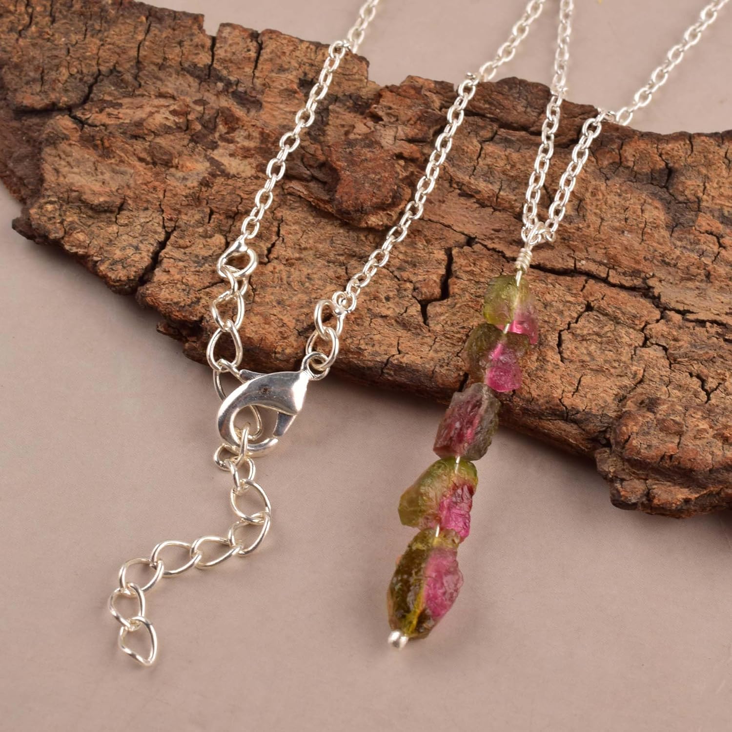 Natural Raw Bi Color Tourmaline Stone Rough Crystal Gemstone Dainty Women Pendant Necklace, Chakra Healing Crystals, Birthstone, Gift, 18 inch (bi-tourmaline) - Image 2