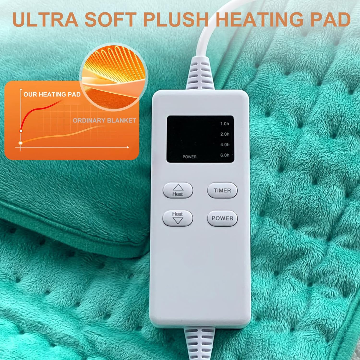 Heating Pad Back Pain Relief Electric Heating Pad for Period Cramps Lower Back Neck Shoulders Pain Relief 6-Hour Auto Off 12x24 Heated Pad + 20" Belt 4 Timer 6 Heat Level Wrap (Turquoise) - Image 8